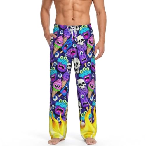 Skull Ice Cream Pajama Pant for Men Super Soft Cat Lounge Pants Pjs Bottoms with Pockets Drawstring Lightweight Men's Separate Bottoms Sleepwear for Mens (Sizes: X-L)