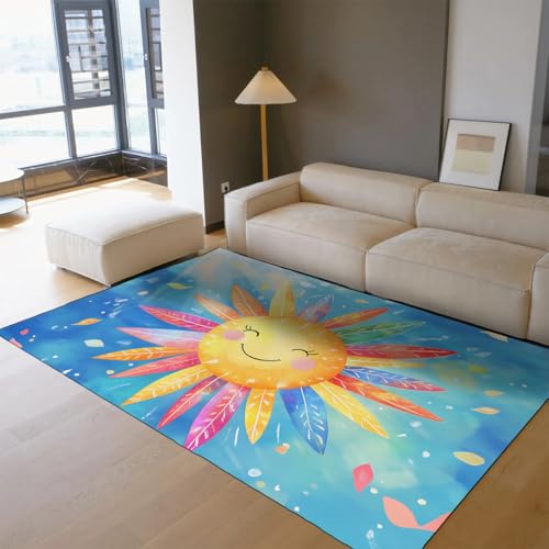 Tapis rétro jaune hippie lavable et grand format de salon