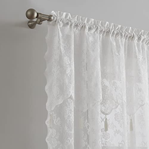 Linenzone Pair Of 2 Lace Curtain Panels With Attached Valance And 6 Tassels. Our 84 Inch Curtains Work Great As Lace Curtains, Living Room Curtains Or Bedroom Curtains. (Mia 54 X 84, Ivory) #TOP1