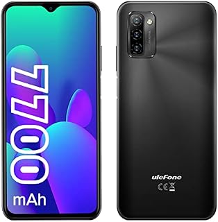 Ulefone SIM-Free & Unlocked Mobile Phones, Note 12P Smartphone, 7700mAh Battery, 4GB RAM 64GB ROM, 6.82 inch Screen, Android 11, 4G Dual SIM, Three Card Slots, Fingerprint/Face ID, UK Version, Black