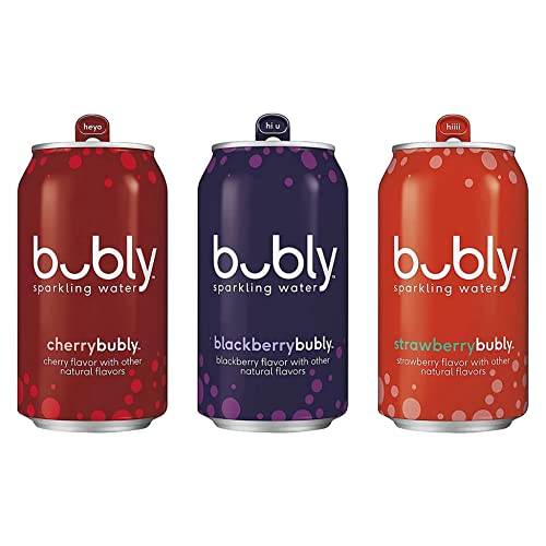 Beeq- (Pack Of) Bubly Sparkling Water, Berry Bliss Sampler, 12 Fl Oz. Cans, Multi Flavor Soft Drink Bundle | Assortment Soda Refrigerator Restock Kit Of Soda (Variety 15 Pack) #TOP1