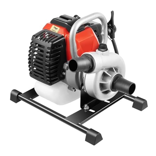Gas Water Pump 1.5 Inch 2 Stroke, 52cc Gas Powered High Pressure Pump 131ft Lift And 19.7ft Suction 1.7kw, Trash Water Pump Irrigation Pump For Farmland Garden