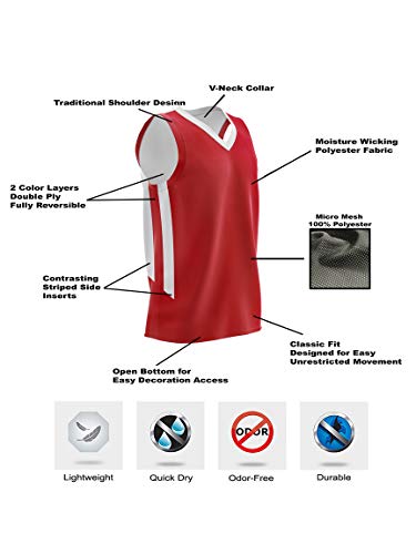 Liberty Imports 10 Pack - Reversible Men's Mesh Performance Athletic Basketball Jerseys - Adult Team Sports Bulk (Red/White) #TOP2