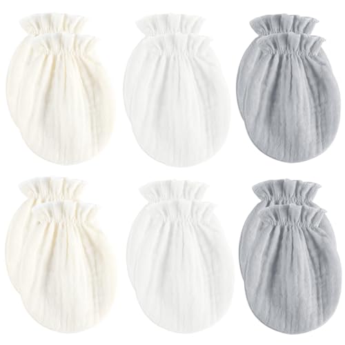 Image of MOMSMENU Newborn Mittens No Scratch 100% Cotton Mitts Boy Girl baby mittens 0-6 months 6 Pack