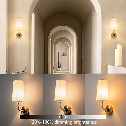 Vintage Battery Operated Wall Sconce Set Of 2 Wall Lamp With Remote Control, White Fabric Shade Wall Sconce Not Hardwired Indoor Dimmable Wall Light Fixture For Bedroom Living Room, Bulb Included #TOP3