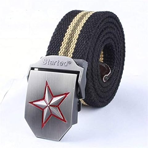 WOFDDH Canvas Belt, Unisex Woven Belts Fashion 3D-Red Star Vintage Metal Buckle Durable Military Belt Men Women Jeans Belt Casual Vintage Army Military Waistband Male Cover