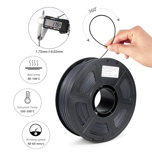 Image of Carbon Fiber ASA Filament 1.75mm, UV /Heat Resistant /Weather Resistance ASA-CF 3D Printer Filament, Black Carbon Fiber Filament for Outdoor Functional Parts, 1kg(2.2lbs) Spool