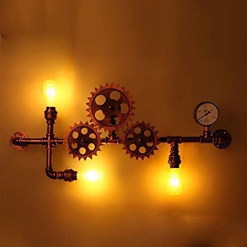 Klobvtt Retro Water Pipe Wall Sconce Industrial Wall Light Gear Triple Wall Lamp, Steampunk Wall Mount Lighting Fixture 3-lights Hardwired Sconces for Living Room Restaurant steampunk buy now online
