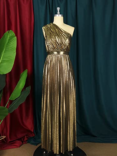 AOMEI Women's Luxury Metallic One Shoulder Sleeveless Elegant Pleated Long Dress3