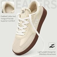 Diarilip Womens Fashion Sneakers Classic Retro Trainers Comfortable Lace Up Walking Shoes Beige — image 4