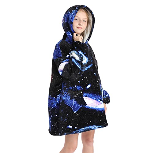 Freshhoodies Hoodie Decke Für Kinder 3D Schwarze Galaxie Print Oversized Pullover Sweatshirt Jungen Mädchen Comfy Fleece Huggie Decken Kapuzenpullover Mit Seitentaschen Cover