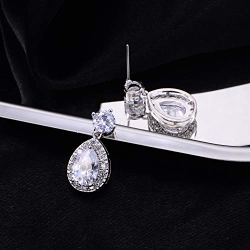 CZ Teardrop Dangle Earrings for Women Small Sterling Silver Crystal Cubic Zirconia Simulated Diamond Rhinestone Birthstone Bridal Drop Earrings for Wedding Bride Bridesmaids Mother of Bride Gift4
