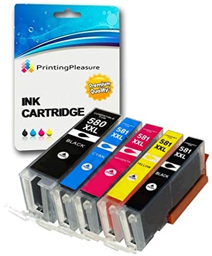 5 Compatibili PGI-580/CLI-581 XXL Cartucce d'inchiostro per Canon Pixma TR7550, TS6151, TS6251,TS705, TS8152, TS8251, TS8252, TS9550, TS9551C | PGI-580PGBK CLI-581BK CLI-581C CLI-581M CLI-581Y XXL