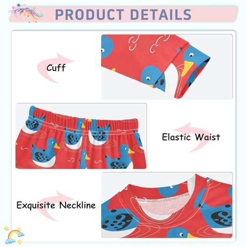 Pajama Sets Long Sleeve Blue Ducks on Red Soft Comfy Sleepwear 2 Piece PJS 3-8T4