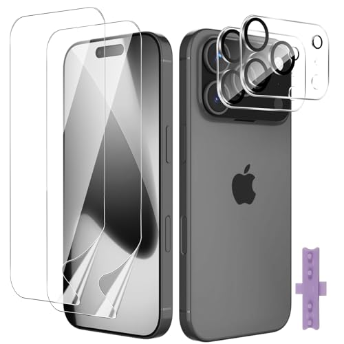 Yenwen TPU Schutzfolie für iPhone 17 Pro, 2 Stück Displayschutz und 2 Stück Schutzglas Kameraschutz, Blasenfreie Weich Folie, HD Klar Displayfolie Fingerabdruck Entsperren
