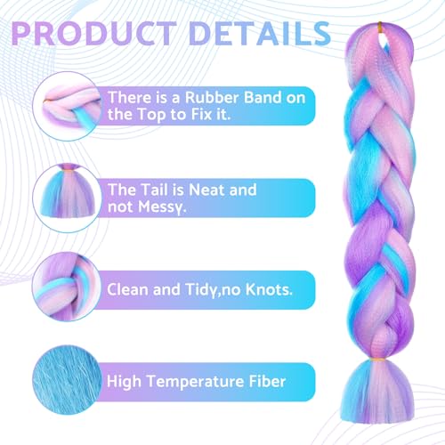 Leogony 2PCS 4 Tone Hair Extensions for Braiding Mermaid Fake Braids Hair, Plait Coloured Synthetic Wig - Image 3