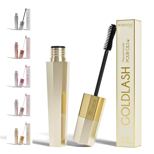 ROSEGOLD GOLDLASH Mascara booster pour cils Épaissit Allongé. Améliore la croissance et la pousse des cils - 99% Naturel Fabriqué en France - Sans hormone Sans parfum - Vegan