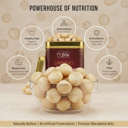 Image of LILA DRY FRUITS Macadamia Nuts 275 Grams Whole Crunchy Buttery Taste Healthy Snack Rich in Fiber Protein Energy Boosting Nut for Daily Diet Keto Friendly Dry Fruit Snack Perfect for Gifting