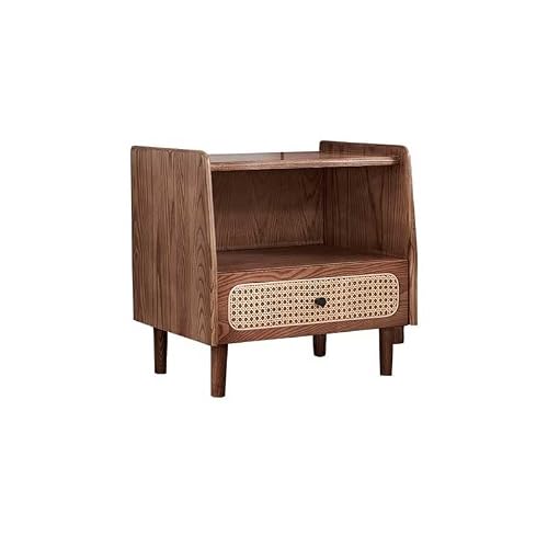 GFHTRELY Couch Desk Wooden Rattan Bedside Table Home Hotel Storage Cabinet Wabi-sabi Style Small Small Table