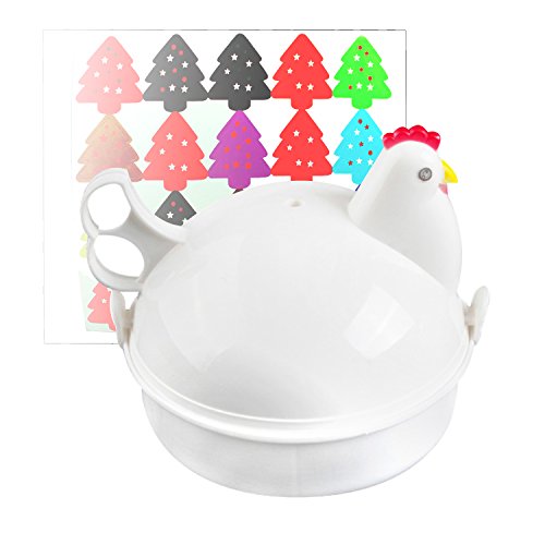 Jree Ash Microwave Egg Cooker, Plastic Egg Steamer With 4 Eggs Capacity, Functional Utility Kitchen Gadgets To Cook Soft And Hard Boiled Egg, Chicken Shape, White #TOP19