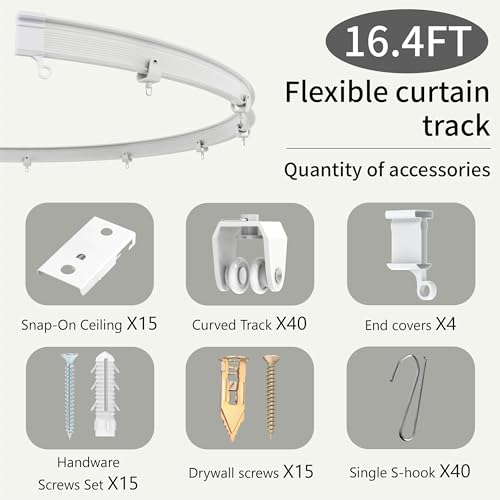 Image of Room Divider Curtains & Flexible Bendable Tracks Set,Privacy Dividers Ceiling Track Curtain Window Blackout Curtains for Living Room Bedroom (W100 x H84 in 2 Panels Grey Drape & White Rail)
