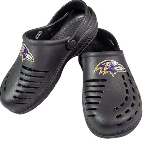 FOCO NFL Unisex-Adult Team Logo Solid Clogs with Heel Strap Comfortable Water Slip on Shoes (Baltimore Ravens, US Footwear Size System, Adult, Men, Numeric Range, Medium, 13, 14)