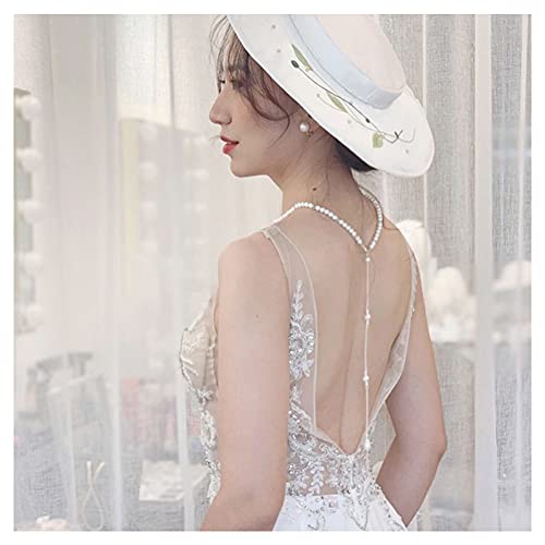 1Pcs White Elegant Pearl Backdrop Necklace Sexy Tassel Pendant Back Chain Body Decoration Chain For Women Girls Backless Off-Shoulder Dressing #TOP4