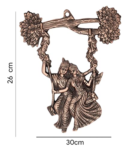 Image of ARTSMART Metal Radha Krishna Wall Hanging Jhula Statue God Idols Decoative Showpiece Figurine for Home Dcor (Copper Finish)