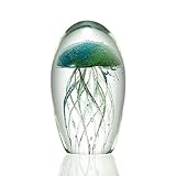 SPI Art Glass Teal and Green Jellyfish 5 inch Paperweight