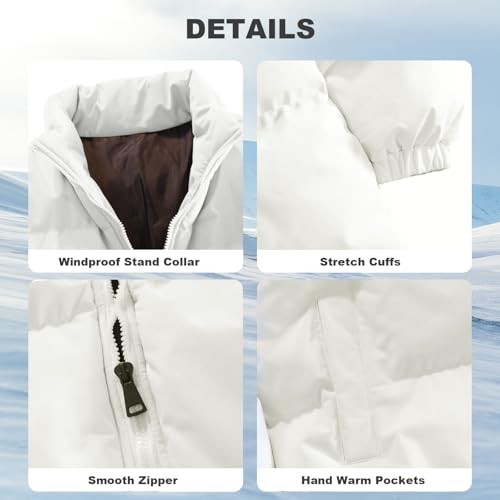 Image of Mens Padded Jacket,Stand Collar Windproof Down Jacket,Full Zipper Outerwear Puffer Coat