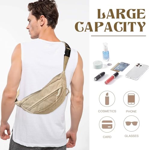 Umhängetasche Damen, Cord Bauchtasche für Damen Herren, Cord Crossbody Bag, Bauchtasche Klein, Einstellbare Bum Bags, Brusttasche für Outdoor Sport (Khaki)