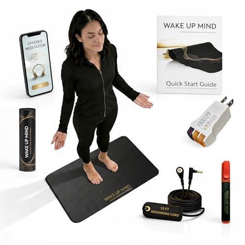 Wake Up Mind - Grounding Mat for Feet – Indoor Conductive Earthing Mat for Desk, Floor or Bed – Non-Electric Passive Grounding Pad with Outlet & Tester. (Black, 16x24 inch)