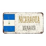 Nicaragua Managua - Letreros de metal vintage para puerta delantera, decoración de pared de Nicaragua, placa de metal para cabaña, salón, tienda, 6 x 12 pulgadas