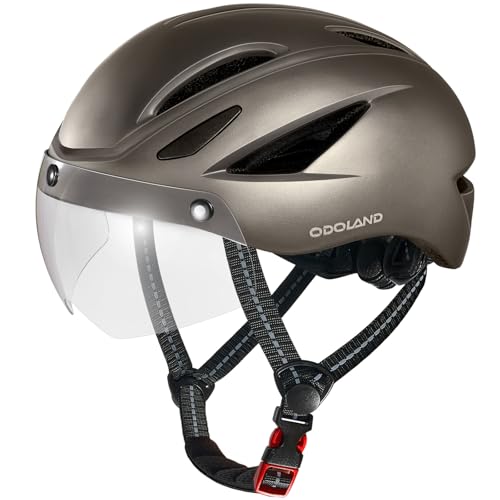 Odoland Fahrradhelm mit Magnetvisier für Erwachsene, Leichter Radhelm mit abnehmbarem Sonnenvisier Atmungsaktiv MTB Helm für Damen und Herren