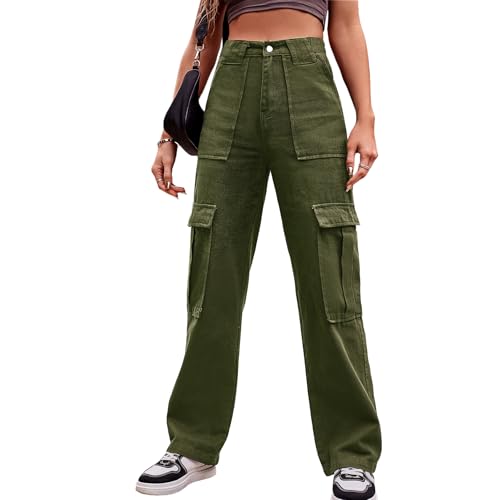 THWEI Cargo Pants for Women High Waisted Casual Baggy Stretchy Wide Leg Y2K Streetwear with 6 Pockets