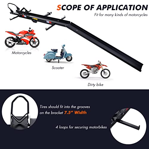 Goplus 600 Lbs Motorcycle Carrier, Hitch Mount Dirt Bike Rack With Loading Ramp, Heavy Duty Steel Motorcycle Hitch Carrier For Car, Rv, Truck, Black #TOP5