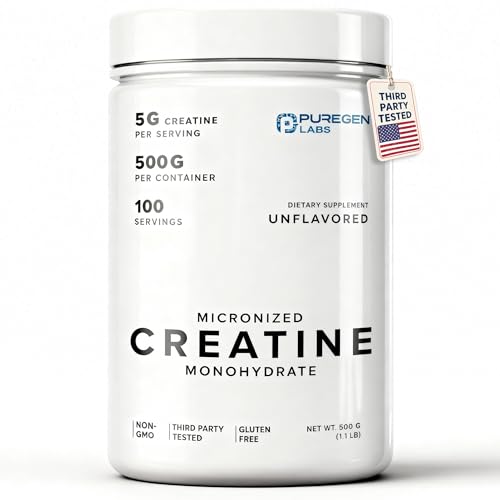 Puregen Labs Micronized Creatine Monohydrate Powder 500g – Pure, Unflavored, No Additives | 5000mg...