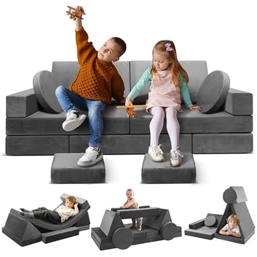Modular Kids Play Couch 18pcs Toddler Floor Sofa, Sectional Couch for Children Bedroom and Playroom Furniture for Playing, Creativing, Convertible Foam and Floor Cushion for Boys and Girls