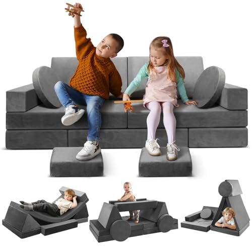 Modular Kids Play Couch 18pcs Toddler Floor Sofa, Sectional Couch for Children Bedroom and Playroom Furniture for Playing, Creativing, Convertible Foam and Floor Cushion for Boys and Girls