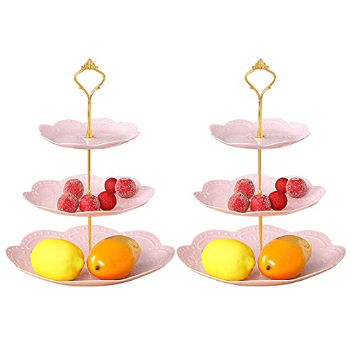 3 Tier Plastic Cupcake Stand Dessert Cupcake Stand Cakes Fruit Candy Display Tower For Wedding, Birthday Party, Tea Party And Baby Shower (Pink, 2) #TOP3