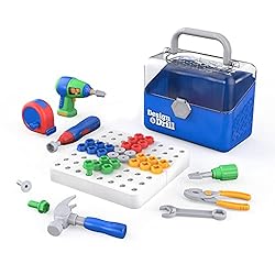 Educational Insights Design & Drill Toolbox, STEM Toy, 70 Pieces with Kid-Friendly Electric Drill & Screwdriver, Travel…