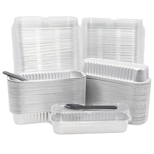 Wuyituart 100 Pack 6.8oz Aluminum Cake Pans with Lids and Spoons, Silver