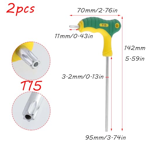Image of Antrader T15 Torx Wrench,Anti Tamper Proof Hex Key,Chrome Vanadium Steel T-Handle Dual End Long Arm Screwdriver 2pcs,Two-tone