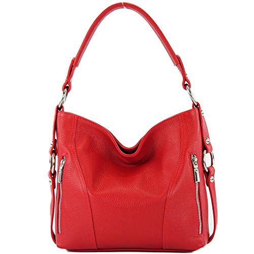 modamoda de T202 Damen Leder Henkeltasche Schultertasche handmade in Italy, Farbe:Signalrot