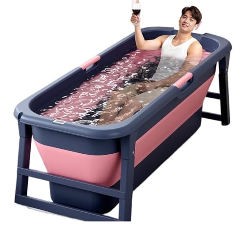 Suitable Bañera plegable de plástico grueso para adultos: vapor para todo el cuerpo, diseño sentado tumbado. (Pink)
