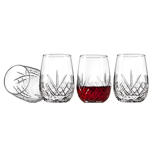 Godinger Wine Glasses Stemless Goblet Beverage Cups, Italian Made - Dublin Collection, 16Oz, Set Of 4 #TOP4