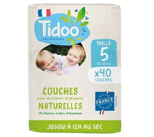 Couches écologiques voile naturel T5 12-​25kg, jumbo paquet de 40 couches