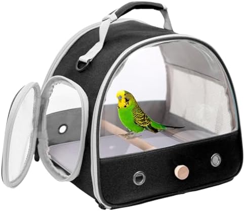 Bird Travel Carrier, Portable Small Bird Parrot Parakeet Carrier with Standing Perch and Soft Mat, Side Access Window Collapsible