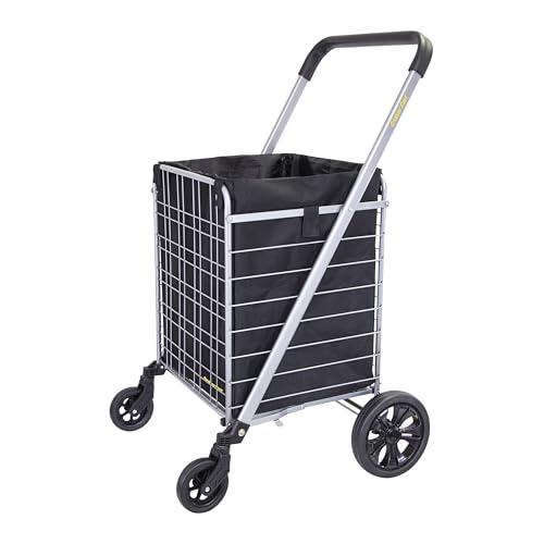 dbest Products Cruiser Cart Deluxe 2 with Liner Bag Bundle Shopping Grocery Rolling Folding Laundry Basket on Wheels Foldable Utility Trolley Compact Lightweight Collapsible
