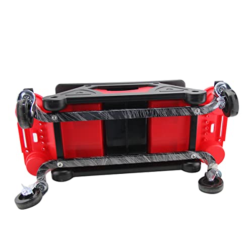 KATSU Werkstatthocker 136kg Kapazität Fahrbarer Werkstatt Rollsitz Garagenhocker mit Rädern und Ablagen, Montagehocker Werkstattsitz für die Autoreparatur Autowerkstatt Garage